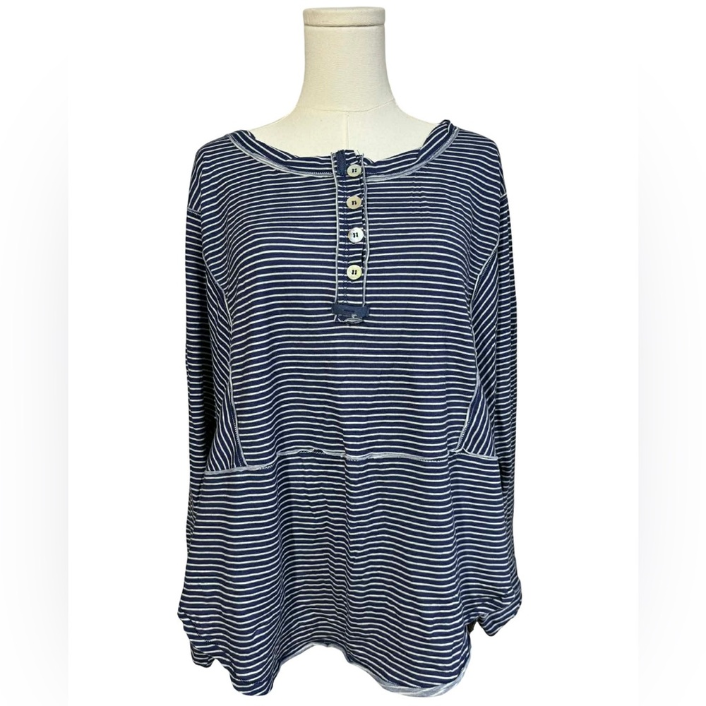 Free People (We the Free) Striped Cotton Linen Tunic Top